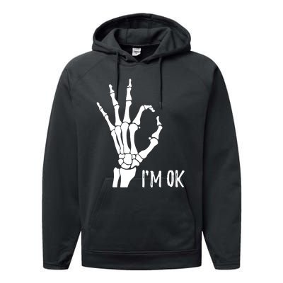 Ok Sign I'm Ok Skeleton Hand Halloween Costume Idea Performance Fleece Hoodie