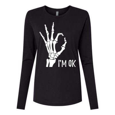 Ok Sign I'm Ok Skeleton Hand Halloween Costume Idea Womens Cotton Relaxed Long Sleeve T-Shirt