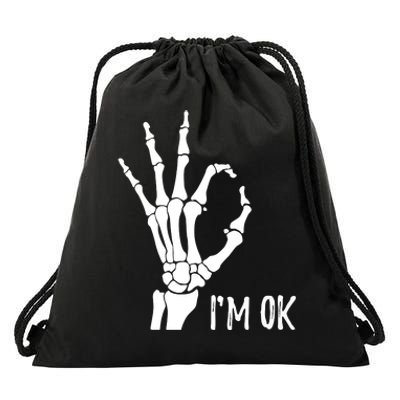 Ok Sign I'm Ok Skeleton Hand Halloween Costume Idea Drawstring Bag