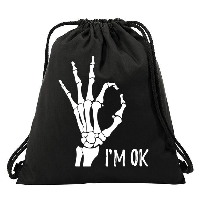 Ok Sign I'm Ok Skeleton Hand Halloween Costume Idea Drawstring Bag