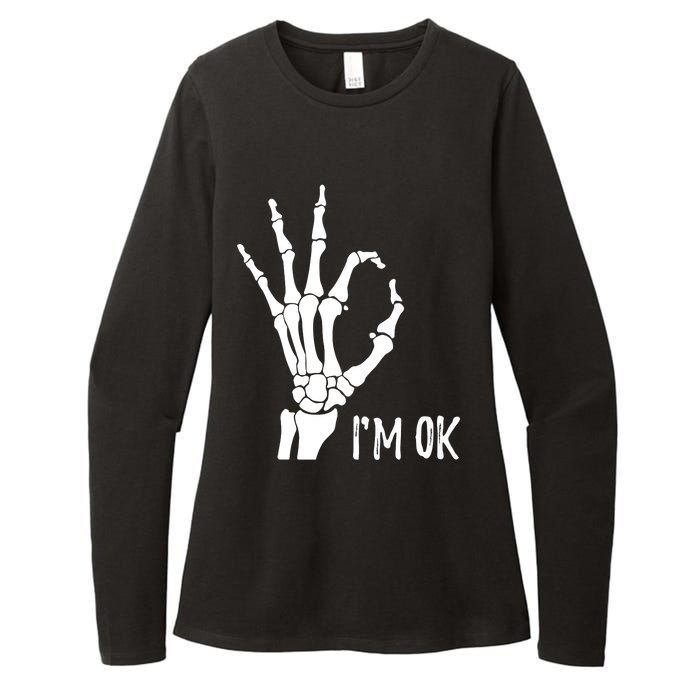 Ok Sign I'm Ok Skeleton Hand Halloween Costume Idea Womens CVC Long Sleeve Shirt