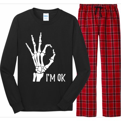 Ok Sign I'm Ok Skeleton Hand Halloween Costume Idea Long Sleeve Pajama Set