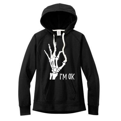 Ok Sign I'm Ok Skeleton Hand Halloween Costume Idea Women's Fleece Hoodie