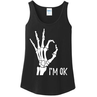 Ok Sign I'm Ok Skeleton Hand Halloween Costume Idea Ladies Essential Tank