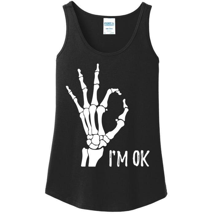 Ok Sign I'm Ok Skeleton Hand Halloween Costume Idea Ladies Essential Tank