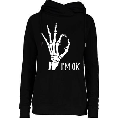 Ok Sign I'm Ok Skeleton Hand Halloween Costume Idea Womens Funnel Neck Pullover Hood