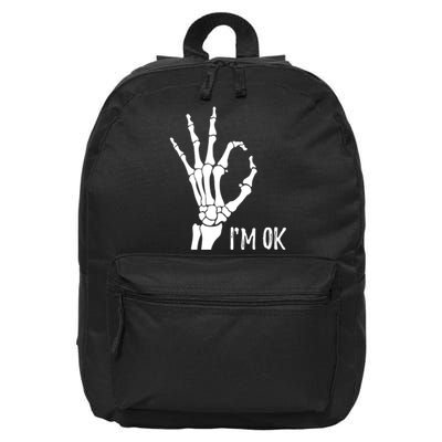 Ok Sign I'm Ok Skeleton Hand Halloween Costume Idea 16 in Basic Backpack