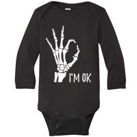 Ok Sign I'm Ok Skeleton Hand Halloween Costume Idea Baby Long Sleeve Bodysuit