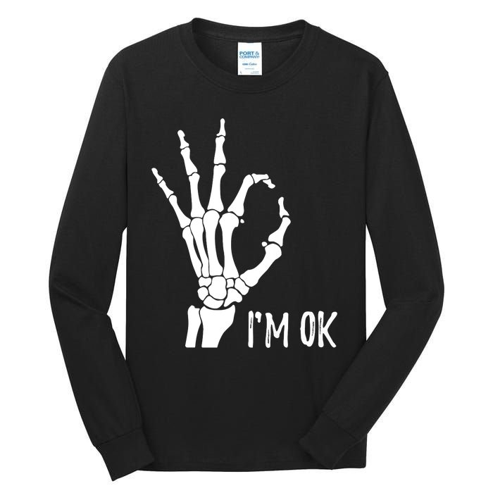 Ok Sign I'm Ok Skeleton Hand Halloween Costume Idea Tall Long Sleeve T-Shirt