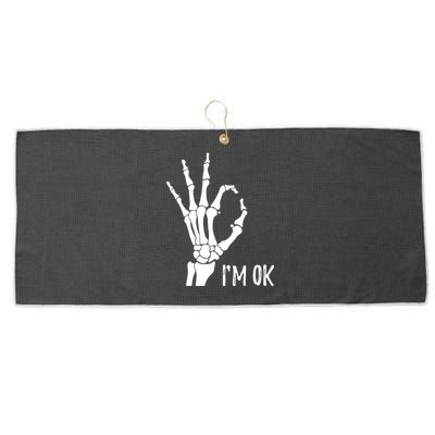 Ok Sign I'm Ok Skeleton Hand Halloween Costume Idea Large Microfiber Waffle Golf Towel