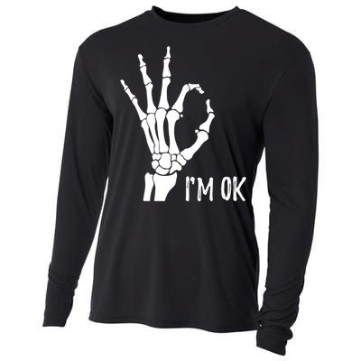 Ok Sign I'm Ok Skeleton Hand Halloween Costume Idea Cooling Performance Long Sleeve Crew