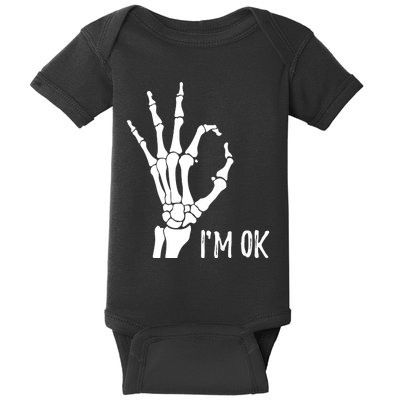 Ok Sign I'm Ok Skeleton Hand Halloween Costume Idea Baby Bodysuit