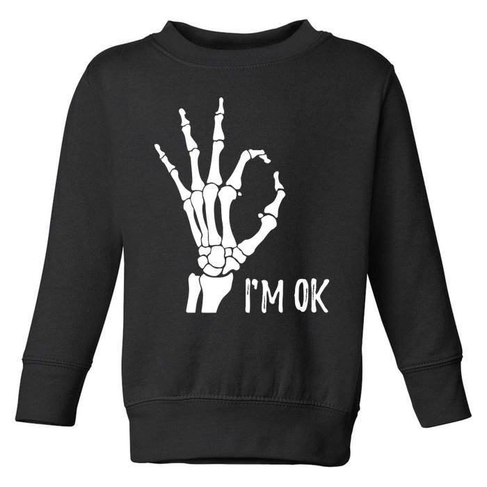 Ok Sign I'm Ok Skeleton Hand Halloween Costume Idea Toddler Sweatshirt