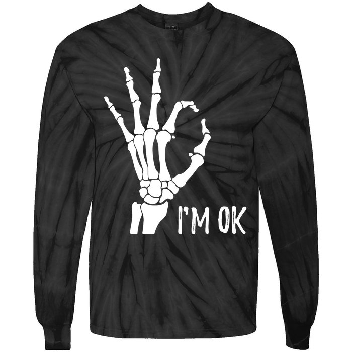 Ok Sign I'm Ok Skeleton Hand Halloween Costume Idea Tie-Dye Long Sleeve Shirt