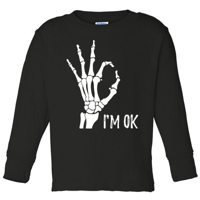 Ok Sign I'm Ok Skeleton Hand Halloween Costume Idea Toddler Long Sleeve Shirt