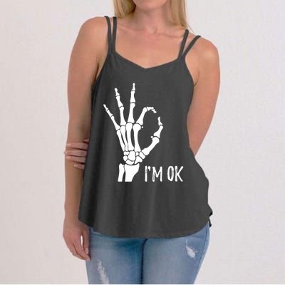 Ok Sign I'm Ok Skeleton Hand Halloween Costume Idea Women's Strappy Tank