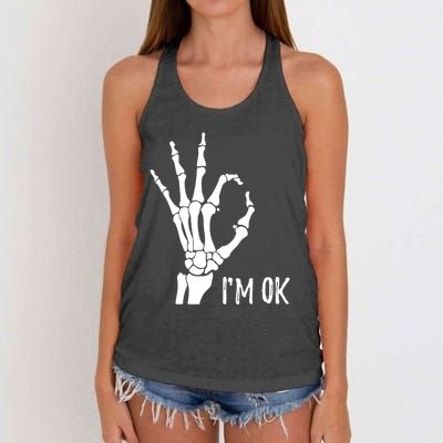 Ok Sign I'm Ok Skeleton Hand Halloween Costume Idea Women's Knotted Racerback Tank