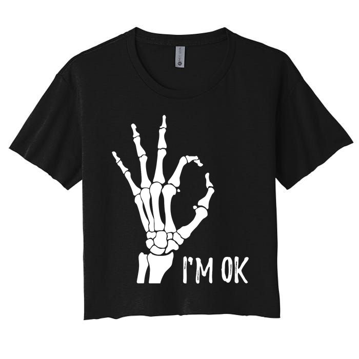 Ok Sign I'm Ok Skeleton Hand Halloween Costume Idea Women's Crop Top Tee