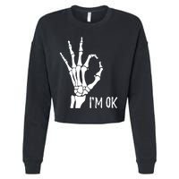 Ok Sign I'm Ok Skeleton Hand Halloween Costume Idea Cropped Pullover Crew