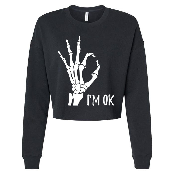 Ok Sign I'm Ok Skeleton Hand Halloween Costume Idea Cropped Pullover Crew