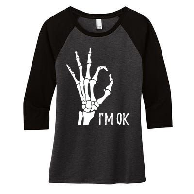 Ok Sign I'm Ok Skeleton Hand Halloween Costume Idea Women's Tri-Blend 3/4-Sleeve Raglan Shirt