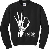 Ok Sign I'm Ok Skeleton Hand Halloween Costume Idea Kids Sweatshirt