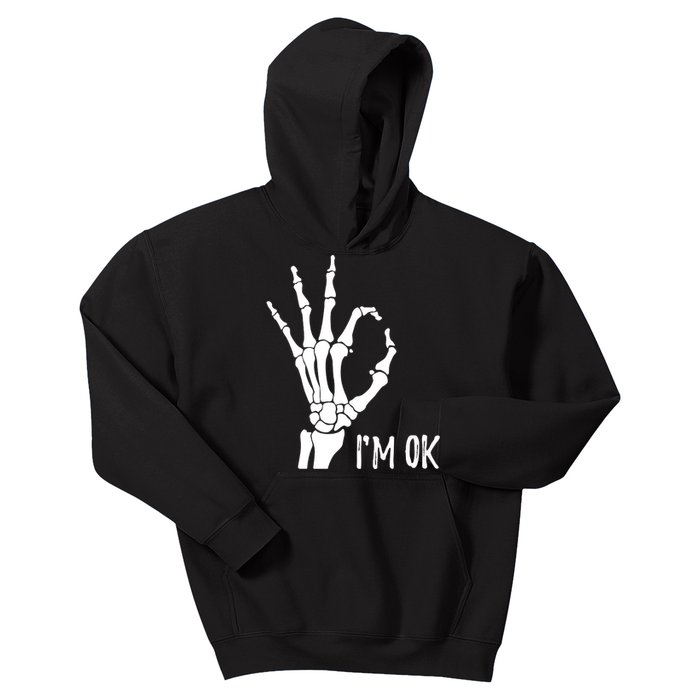 Ok Sign I'm Ok Skeleton Hand Halloween Costume Idea Kids Hoodie