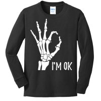 Ok Sign I'm Ok Skeleton Hand Halloween Costume Idea Kids Long Sleeve Shirt