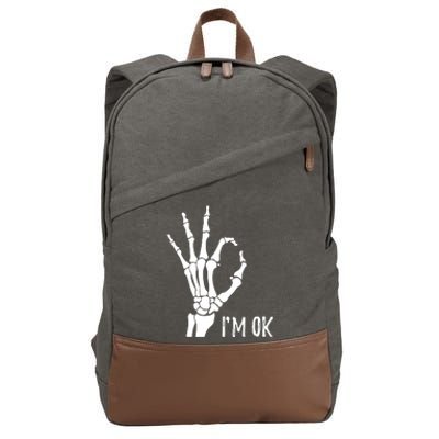 Ok Sign I'm Ok Skeleton Hand Halloween Costume Idea Cotton Canvas Backpack