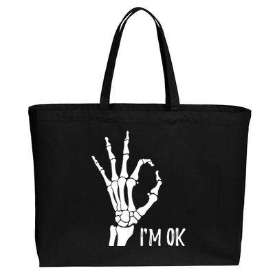 Ok Sign I'm Ok Skeleton Hand Halloween Costume Idea Cotton Canvas Jumbo Tote