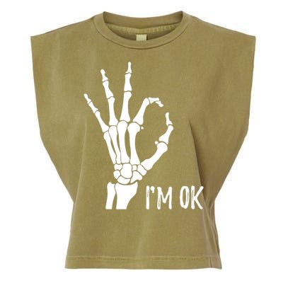 Ok Sign I'm Ok Skeleton Hand Halloween Costume Idea Garment-Dyed Women's Muscle Tee