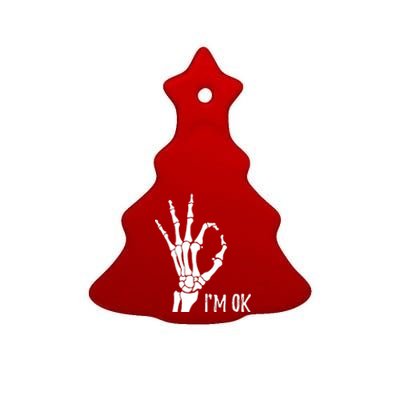 Ok Sign I'm Ok Skeleton Hand Halloween Costume Idea Ceramic Tree Ornament