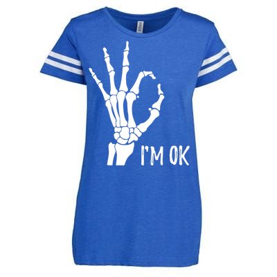 Ok Sign I'm Ok Skeleton Hand Halloween Costume Idea Enza Ladies Jersey Football T-Shirt