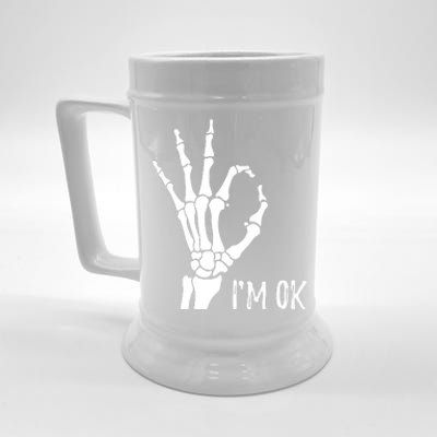 Ok Sign I'm Ok Skeleton Hand Halloween Costume Idea Beer Stein