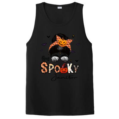 One Spooky Janitor Messy Bun Witch Pumpkin Halloween Cute Gift PosiCharge Competitor Tank