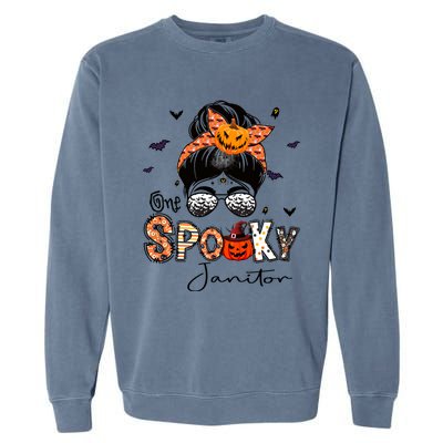 One Spooky Janitor Messy Bun Witch Pumpkin Halloween Cute Gift Garment-Dyed Sweatshirt