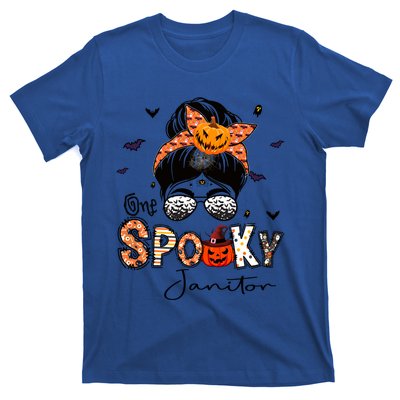 One Spooky Janitor Messy Bun Witch Pumpkin Halloween Cute Gift T-Shirt