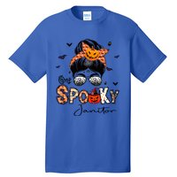 One Spooky Janitor Messy Bun Witch Pumpkin Halloween Cute Gift Tall T-Shirt