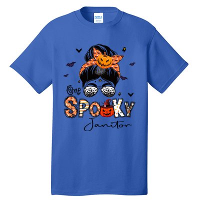 One Spooky Janitor Messy Bun Witch Pumpkin Halloween Cute Gift Tall T-Shirt