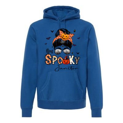 One Spooky Janitor Messy Bun Witch Pumpkin Halloween Cute Gift Premium Hoodie