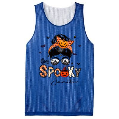 One Spooky Janitor Messy Bun Witch Pumpkin Halloween Cute Gift Mesh Reversible Basketball Jersey Tank