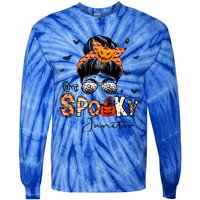 One Spooky Janitor Messy Bun Witch Pumpkin Halloween Cute Gift Tie-Dye Long Sleeve Shirt