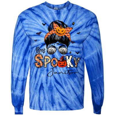 One Spooky Janitor Messy Bun Witch Pumpkin Halloween Cute Gift Tie-Dye Long Sleeve Shirt