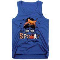 One Spooky Janitor Messy Bun Witch Pumpkin Halloween Cute Gift Tank Top