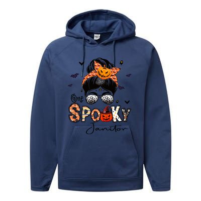 One Spooky Janitor Messy Bun Witch Pumpkin Halloween Cute Gift Performance Fleece Hoodie