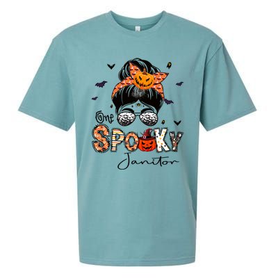 One Spooky Janitor Messy Bun Witch Pumpkin Halloween Cute Gift Sueded Cloud Jersey T-Shirt