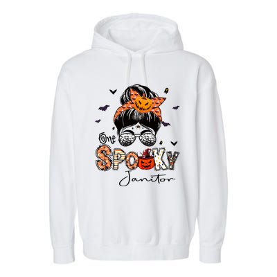 One Spooky Janitor Messy Bun Witch Pumpkin Halloween Cute Gift Garment-Dyed Fleece Hoodie