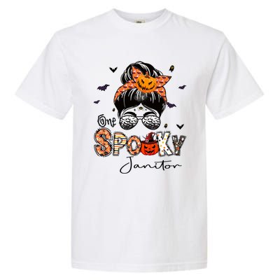 One Spooky Janitor Messy Bun Witch Pumpkin Halloween Cute Gift Garment-Dyed Heavyweight T-Shirt