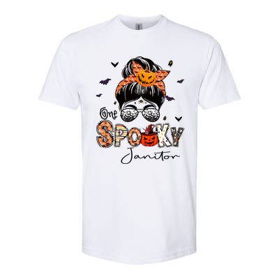 One Spooky Janitor Messy Bun Witch Pumpkin Halloween Cute Gift Softstyle CVC T-Shirt