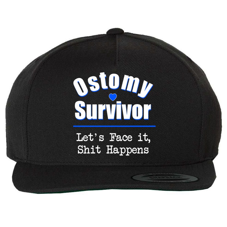 Ostomy Survivor Lets Face It Shit Happens Colon Cancer Great Gift Wool Snapback Cap